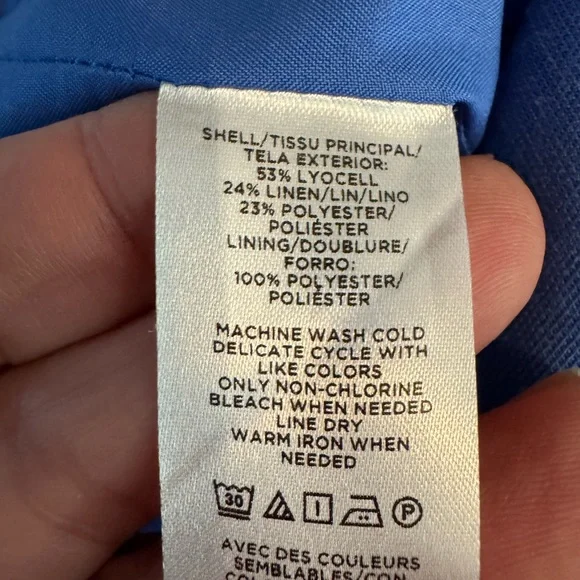 Loft Women Linen Suit Set Blazer Pant Size 8 Wide Leg Coastal Career Luxe Blue - Picture 5 of 8